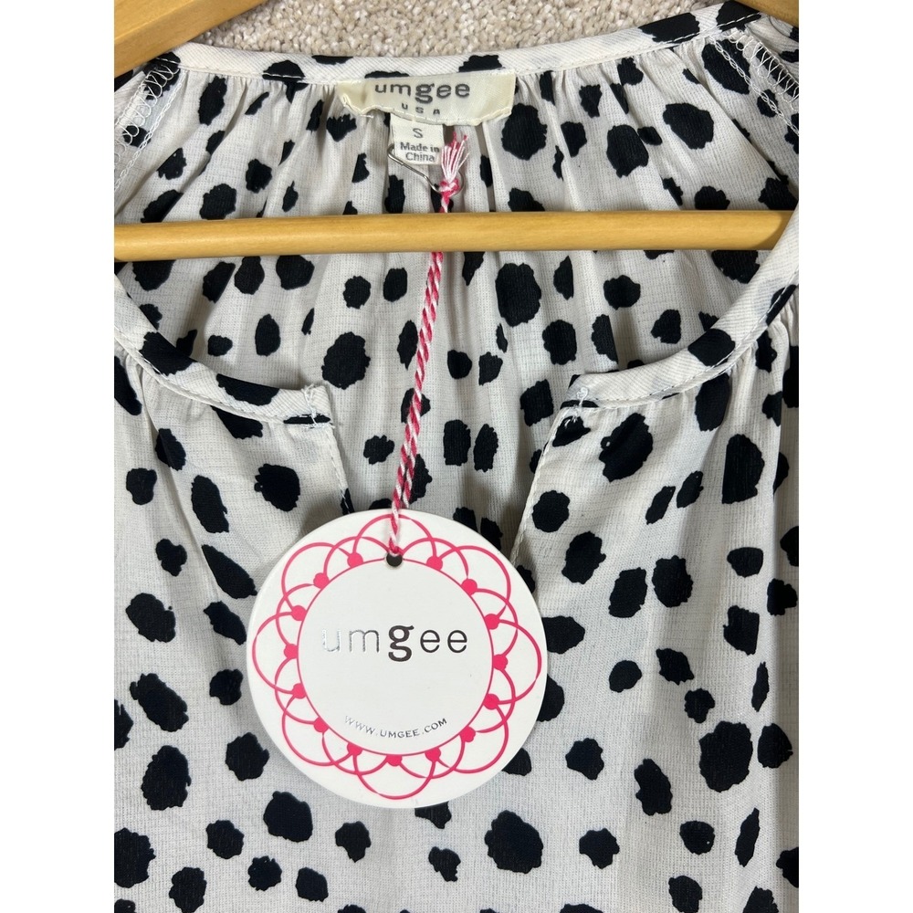 Umgee USA Mini Dress White‎ Black Spotted NWT Print Ruffle Sleeve Tiered BOHO S - Picture 3 of 7